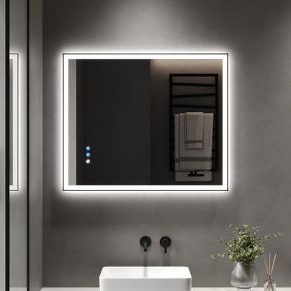 DeerValley 40"x 32" / 30"x 36"  LED Bathroom Vanity Mirror, Front and Backlit Matte Black Frame Lighted Vanity Mirrors