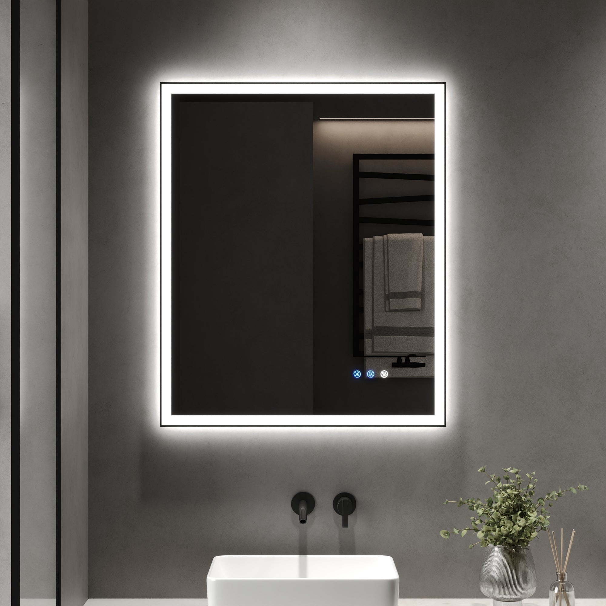 DeerValley 40"x 32" / 30"x 36"  LED Bathroom Vanity Mirror, Front and Backlit Matte Black Frame Lighted Vanity Mirrors