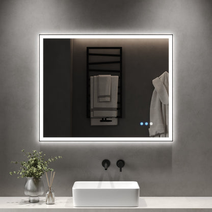 DeerValley 40"x 32" / 30"x 36"  LED Bathroom Vanity Mirror, Front and Backlit Matte Black Frame Lighted Vanity Mirrors