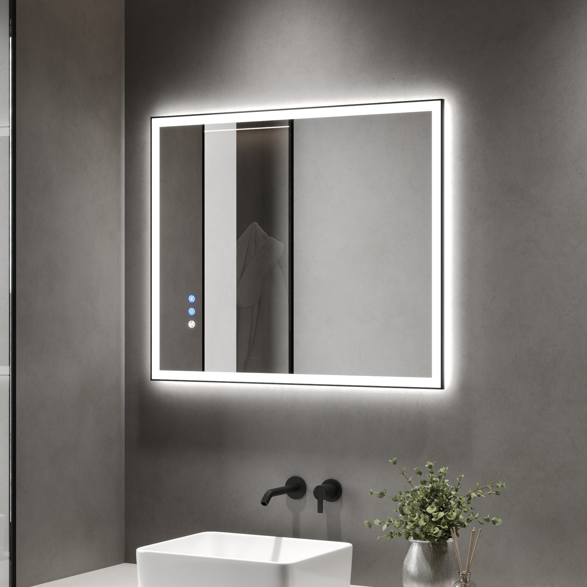 DeerValley 40"x 32" / 30"x 36"  LED Bathroom Vanity Mirror, Front and Backlit Matte Black Frame Lighted Vanity Mirrors