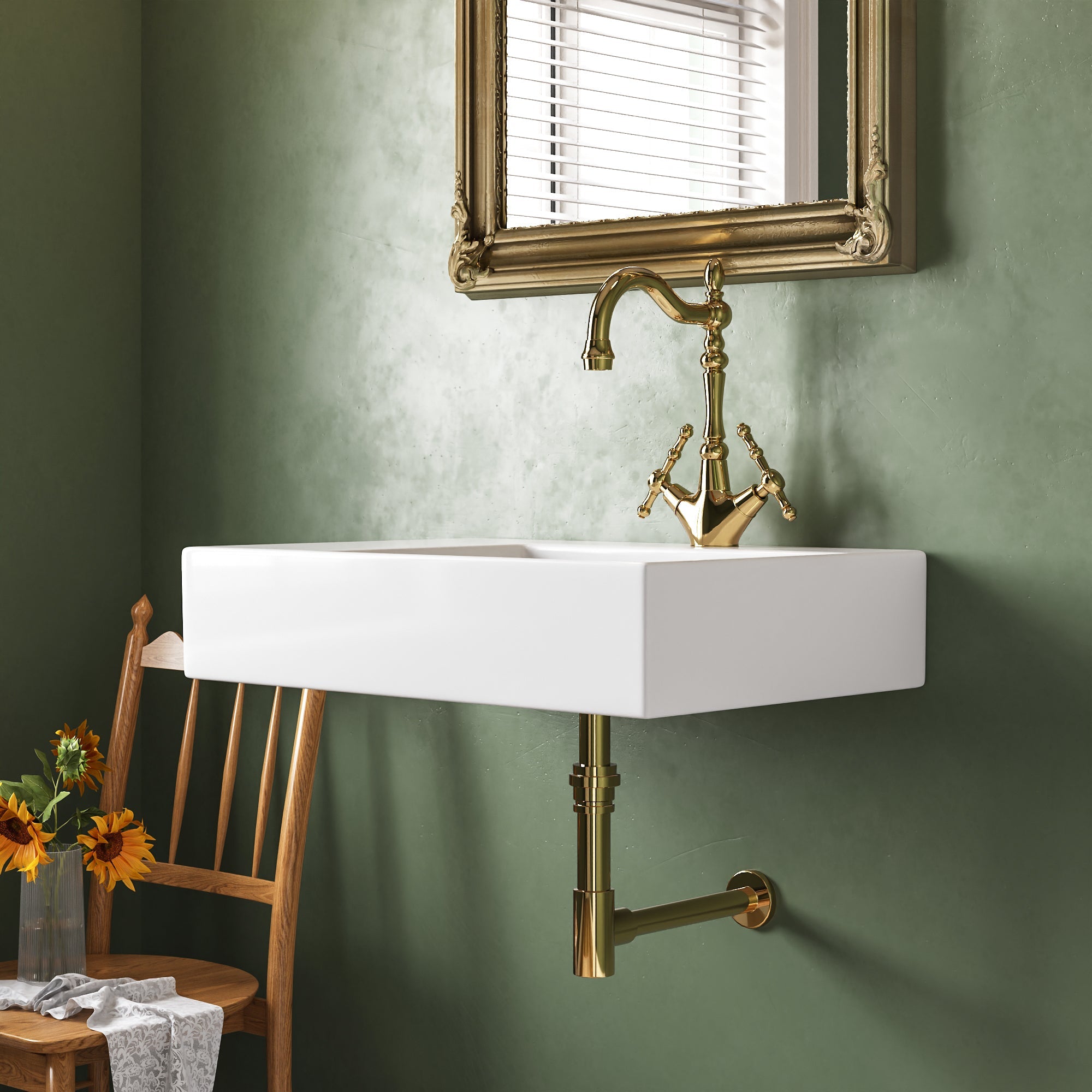 16.54" Rectangular Wall-Mount Bathroom Sink, Overflow Hole