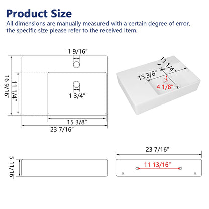 16.54" Rectangular Wall-Mount Bathroom Sink, Overflow Hole