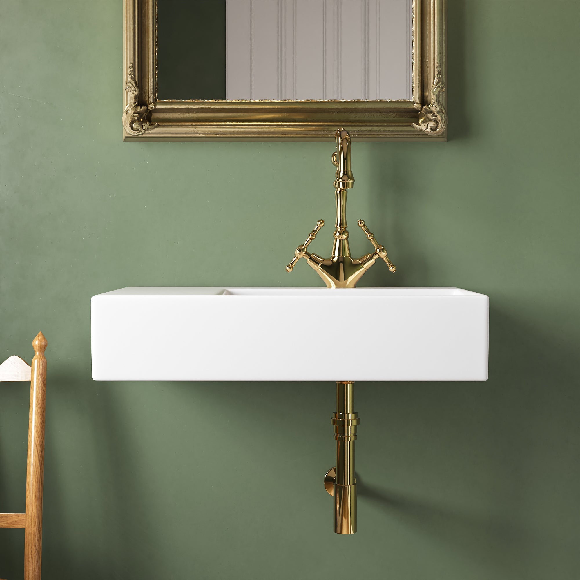 16.54" Rectangular Wall-Mount Bathroom Sink, Overflow Hole