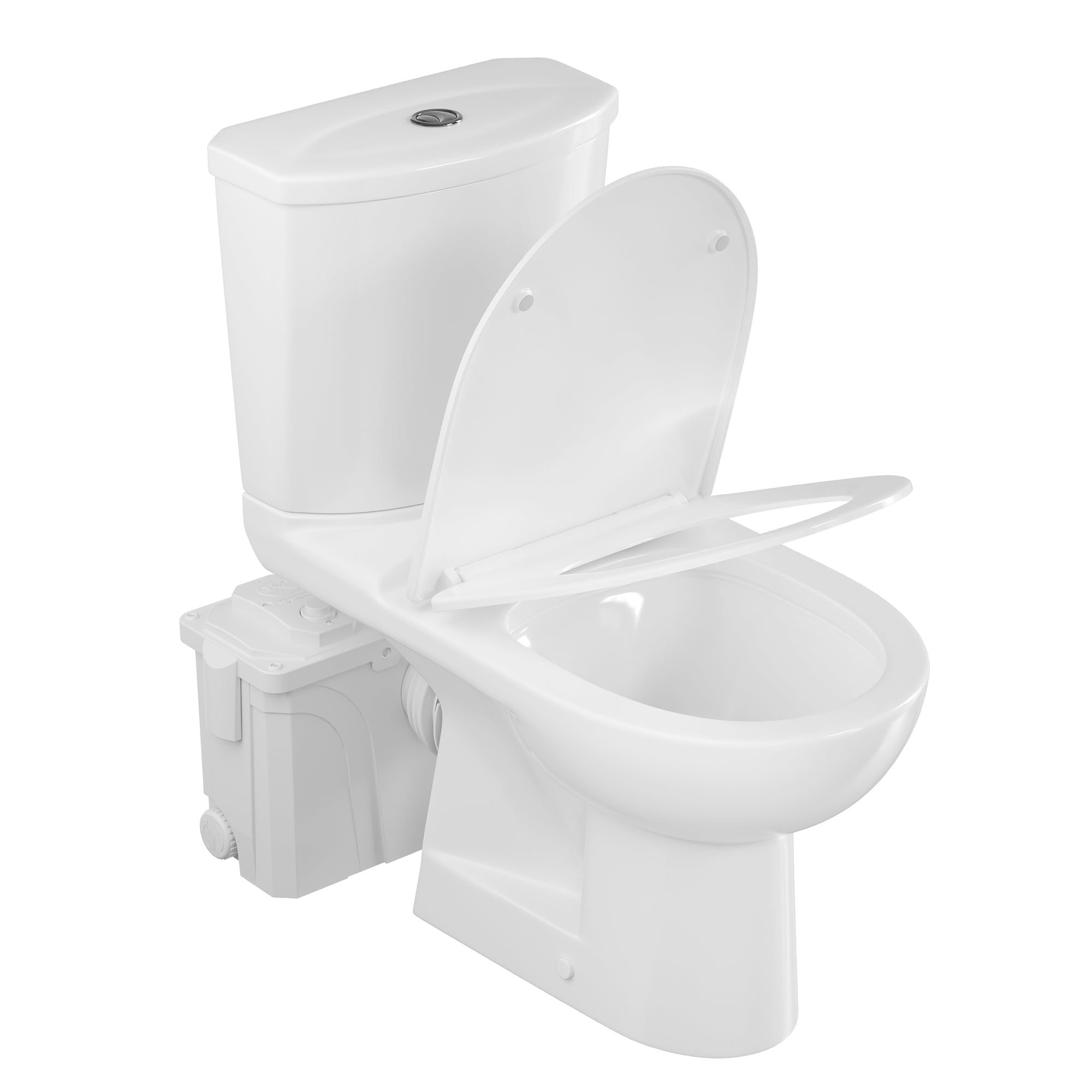 Macerating Toilet, 23ft Vertical Sewage Lift, 700W Stainless Steel Grinder, Dual Odor Control System