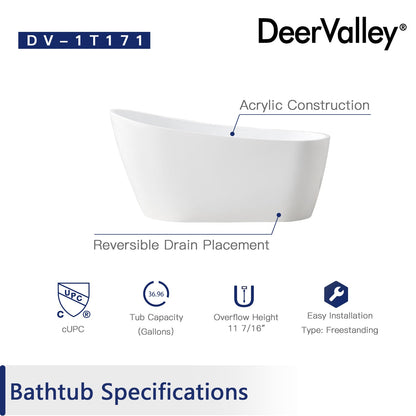 DeerValley Bath DeerValley DV-1T171 Prism 59" X 29" Freestanding Acrylic Bathtub