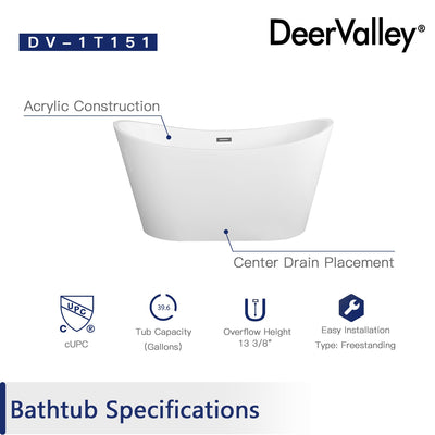DeerValley Bath DeerValley DV-1T151 Horizon 59" X 30" Freestanding Acrylic Bathtub