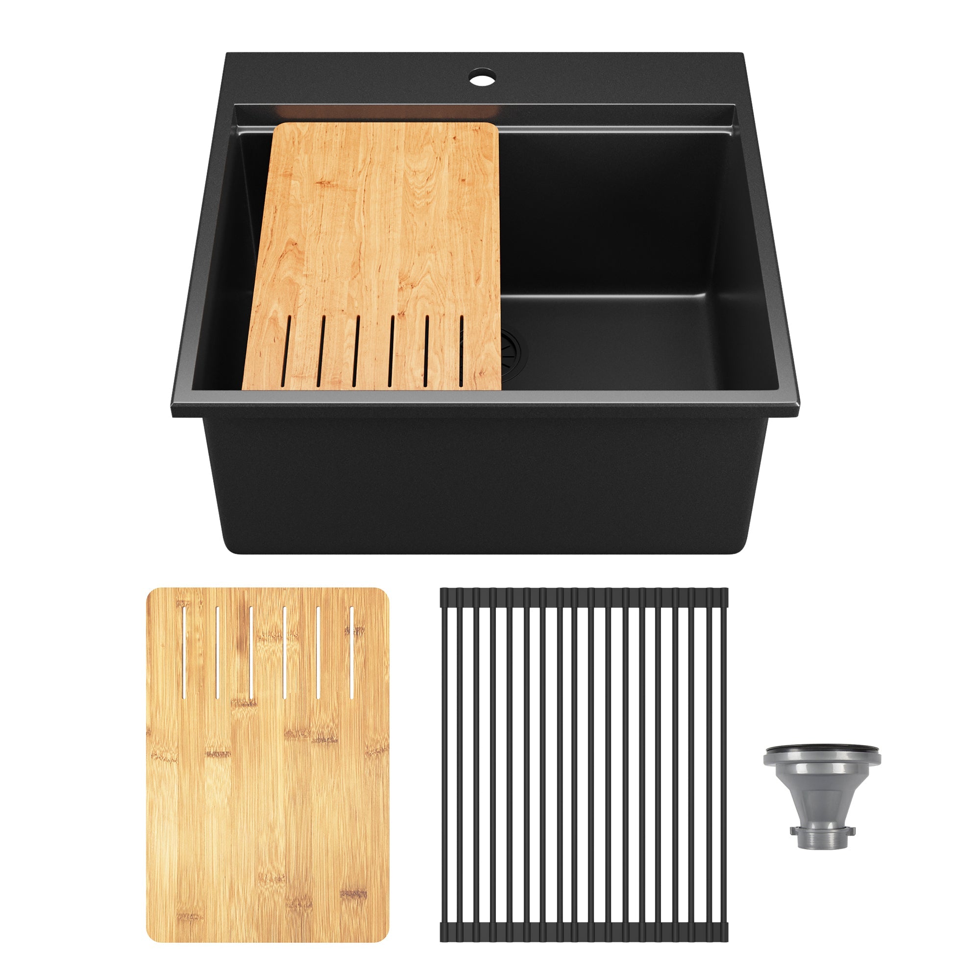 PERCH 22" D Rectangular Drop-in Kitchen Sink, Granite Composite With Multiple Styles