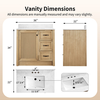 DeerValley DV-1BV0541NW Farmhouse Vanity, Natural Oak Rattan Accent, 36-in Assembled