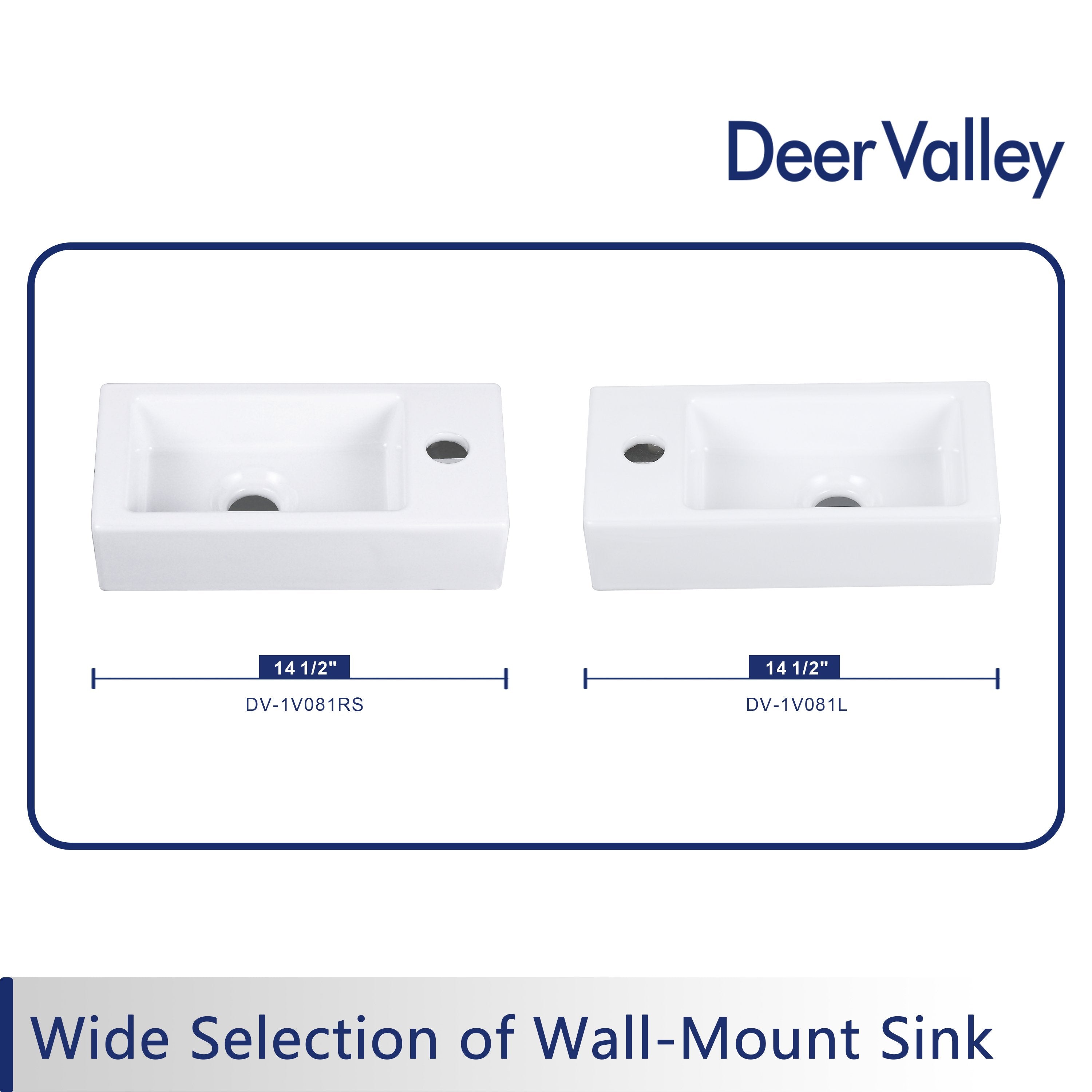 DeerValley Bath DeerValley DV-1V081R Liberty Ceramic Bathroom Wall Mount Space-saving Rectangular Right Hand Sink (Faucet on the Right Hand) Vessel sink