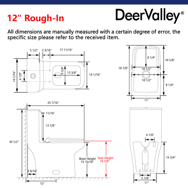 DV-1F0071 Ace Square/Rectangular One-Piece Toilet, 12" Rough-in Dual-Flush