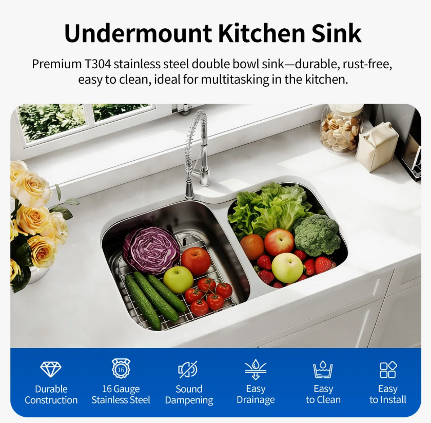 Deervalley DV-1K0542  Stainless Steel Kitchen Sink With Basket Strainer & Bottom Grids