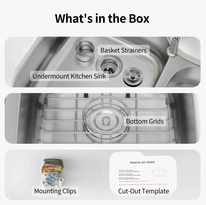 Deervalley DV-1K0542  Stainless Steel Kitchen Sink With Basket Strainer & Bottom Grids