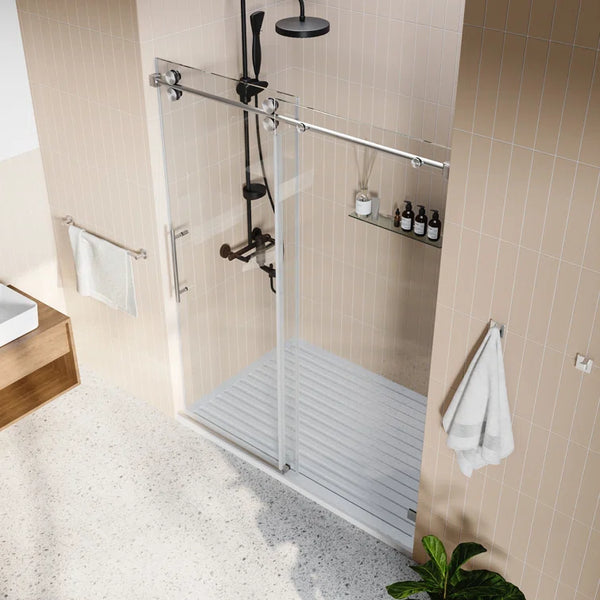 DeerValley Bath DV-1SD059 60'' 56'' W x 76'' H Single Sliding Frameless Shower Door with Clear Glass shower doors