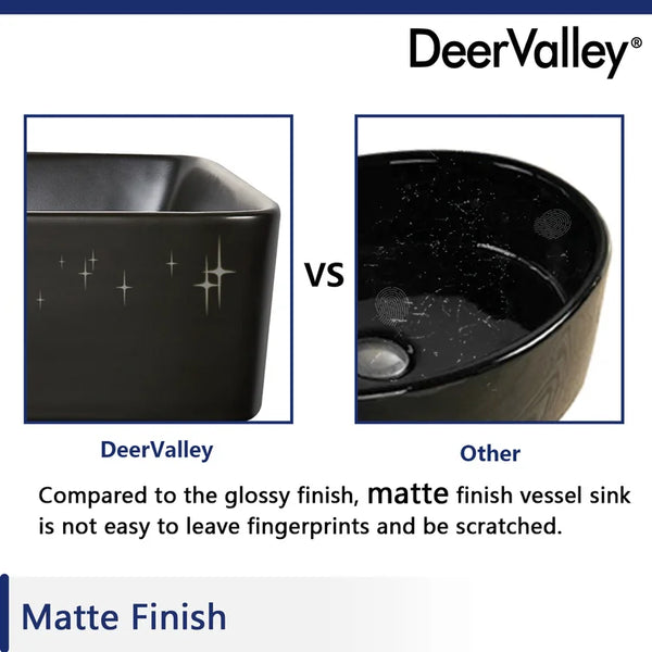 DeerValley Bath DeerValley DV-2V031 Ally Black Ceramic Rectangular Vessel Bathroom Sink Vessel sink