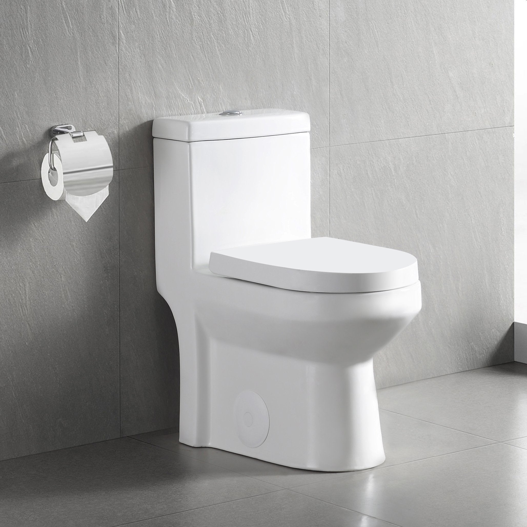 HOROW Small Compact One Piece Toilet For Bathroom, Quiet Dual Flush Modern  Toilet, 12'' Rough-In Toilet & Soft Closing Seat 