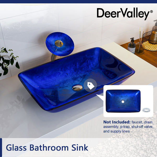 DeerValley Bath DeerValley DV-1G0003 Rectangular Tempered Glass Bathroom Vessel Sink Vessel sink