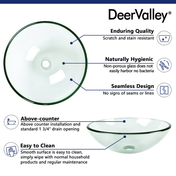 DeerValley Bath DeerValley DV-1G0005 Glass Circular Vessel Bathroom Sink Vessel Sink