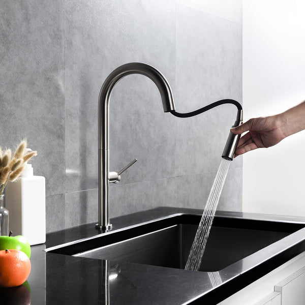 DeerValley Bath DeerValley DV-1J82281 Gleam Single Handle Stainless Steel Gooseneck Kitchen Faucet With Pull Down Sprayer Kitchen Faucet