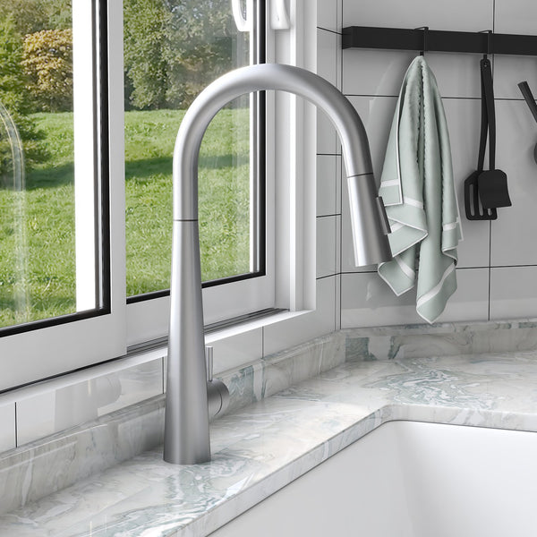 DeerValley Bath DeerValley DV-1J82291 Gleam Stainless Steel Single-Handle 17.69'' Kitchen Faucet With Sprayer Kitchen Faucet