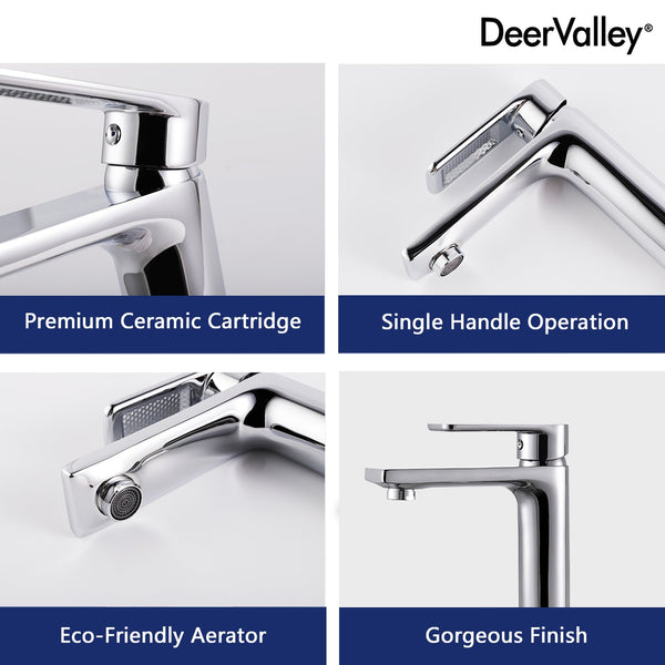 DeerValley Bath DeerValley DV-1J82802 Liberty Single Hole Brass Silver Bathroom Chrome Finished Faucet Faucet
