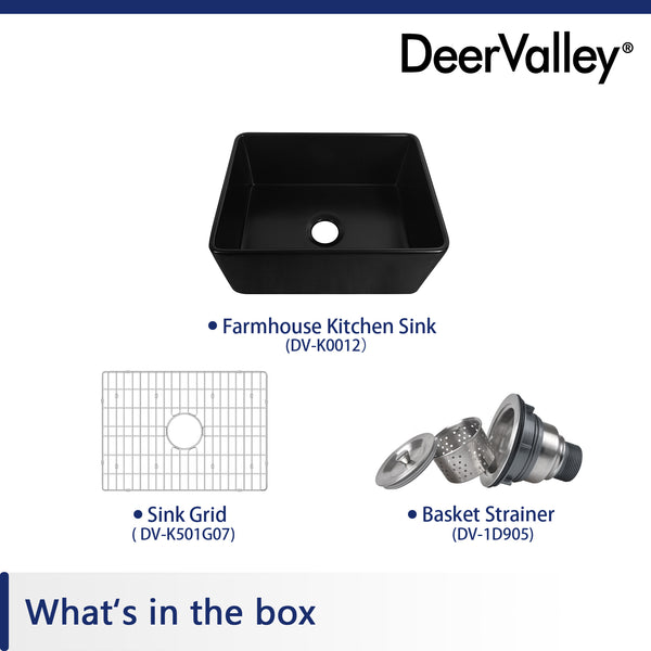 DeerValley Bath DeerValley DV-1K0012 Perch Fireclay 24" L x 18" W Farmhouse Kitchen Sink Kitchen Sink