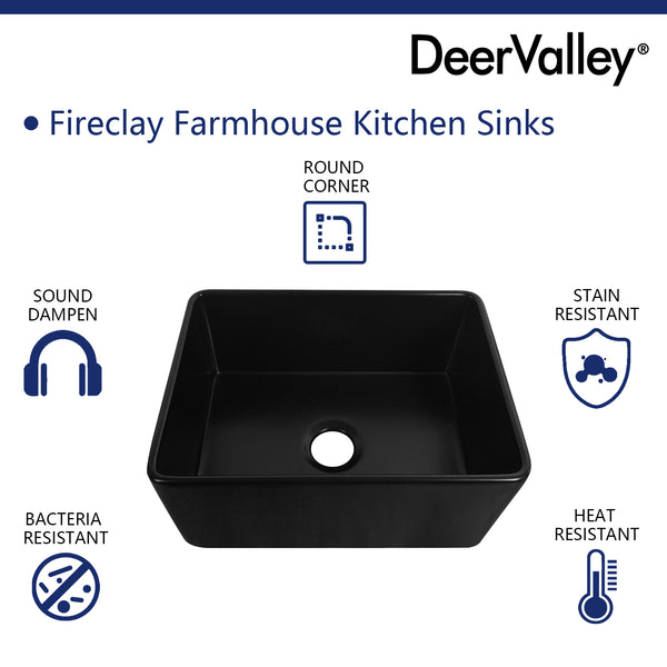 DeerValley Bath DeerValley DV-1K0012 Perch Fireclay 24" L x 18" W Farmhouse Kitchen Sink Kitchen Sink