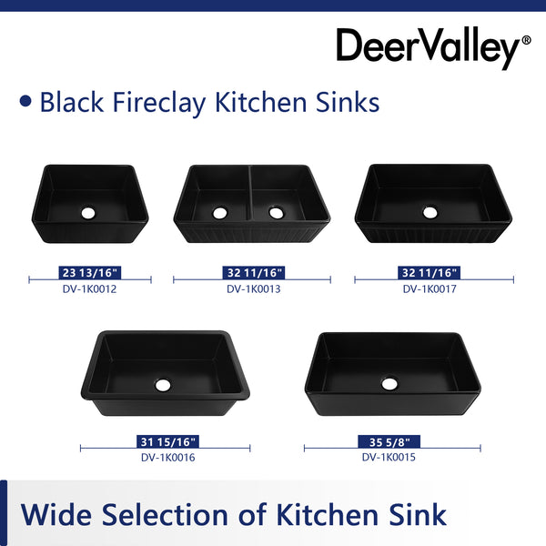DeerValley Bath DeerValley DV-1K0016 Glen Rectangle Fireclay 31.89" L x 19.09" W Farmhouse Kitchen Sink Kithcen Sink