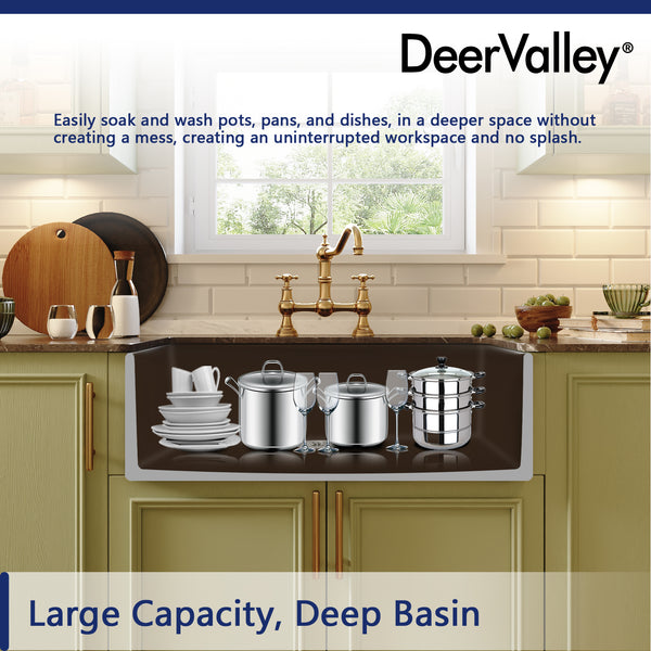 DeerValley Bath DeerValley DV-1K0017 Solstice Fireclay 33" L x 18" W Farmhouse Kitchen Sink Kitchen Sink
