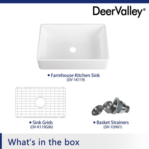 DeerValley Bath DeerValley DV-1K119 Feast 33" L x 20" W Ceramic Farmhouse Kitchen Sink Kitchen Sink