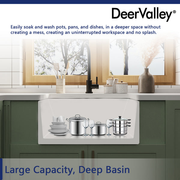DeerValley Bath DeerValley DV-1K501 Perch Fireclay 24" L x 18" W Farmhouse Kitchen Sink Kitchen Sink
