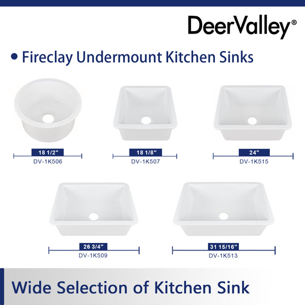 DeerValley Bath DeerValley DV-1K506 Haven Round Fireclay Farmhouse Kitchen Sink