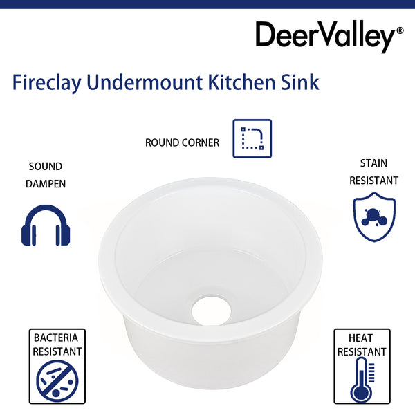 DeerValley Bath DeerValley DV-1K506 Haven Round Fireclay Farmhouse Kitchen Sink