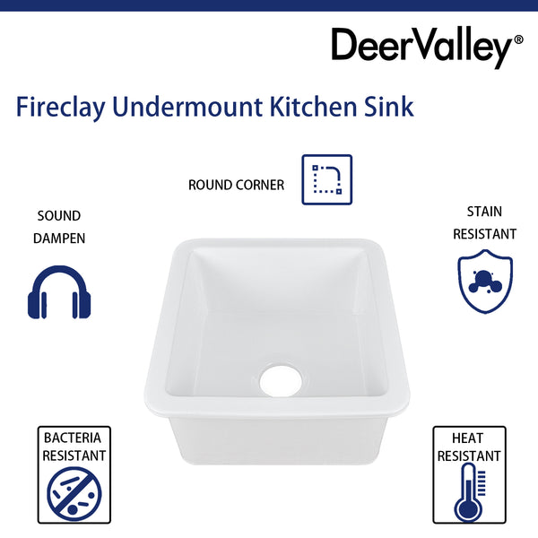 DeerValley Bath DeerValley DV-1K507 Haven Square Fireclay 18.11" L x 18.11" W Farmhouse Kitchen Sink