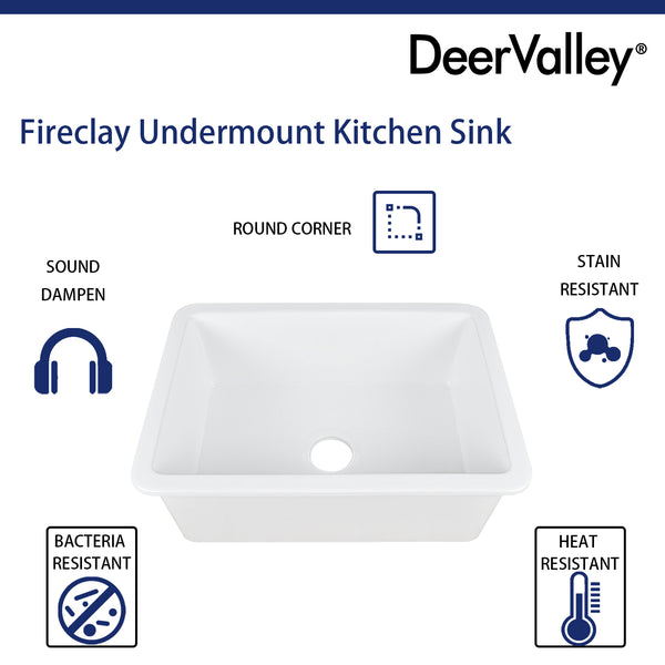 DeerValley Bath DeerValley DV-1K509 Glen Rectangle Fireclay 26.77" L x 18.90" W Farmhouse Kitchen Sink