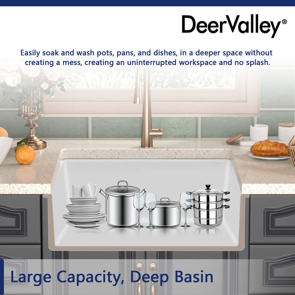 DeerValley Bath DeerValley DV-1K515 Glen Rectangle Fireclay 24.02" L x 18.70" W Farmhouse Kitchen Sink