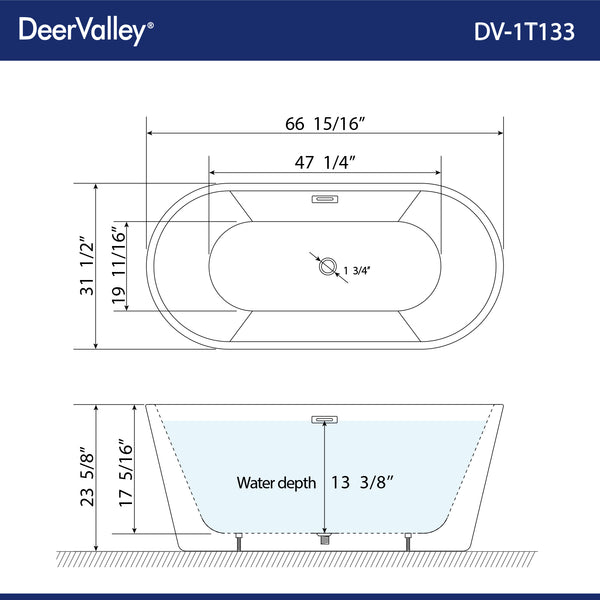 DeerValley Bath DeerValley DV-1T133 Ally 67" X 32" Freestanding Acrylic Bathtub