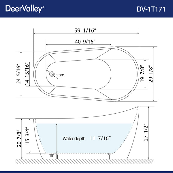 DeerValley Bath DeerValley DV-1T171 Prism 59" X 29" Freestanding Acrylic Bathtub