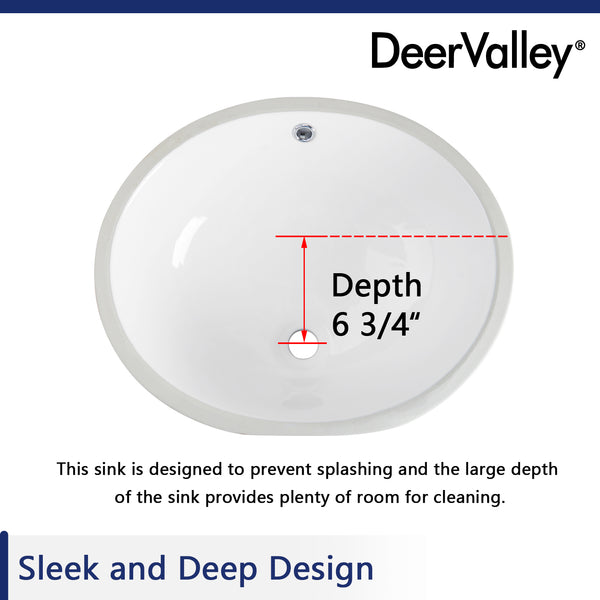 DeerValley Bath DeerValley DV-1U305 Symmetry 19 1/2" X 15 3/4" Oval Vitreous China Undermount Bathroom Sink With Overflow Hole Undermount Sinks