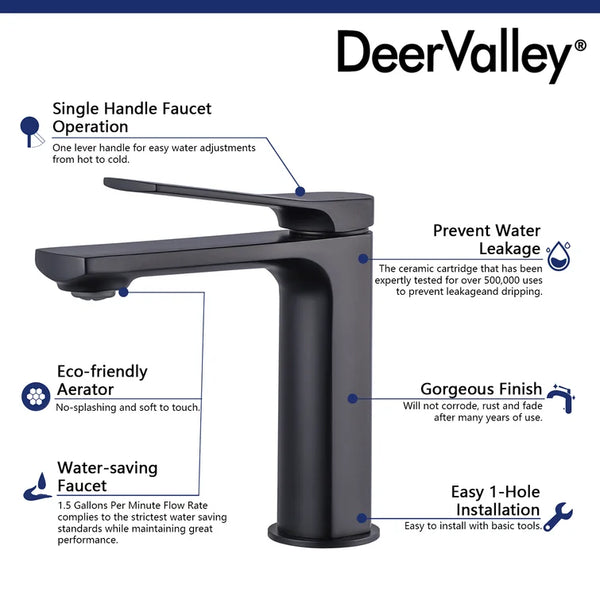 DeerValley Bath DV-1J82823 Ursa Single Hole Faucet Single-handle Bathroom Faucet Faucet