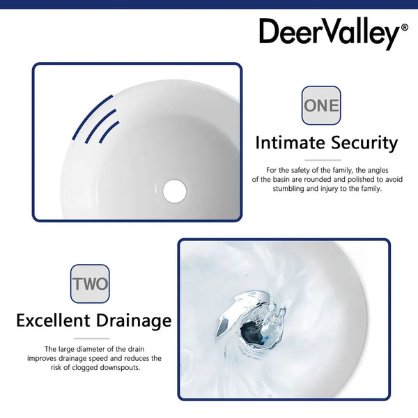 DeerValley Bath DeerValley DV-1V063 Symmetry White Ceramic Circular Vessel Bathroom Sink Vessel sink