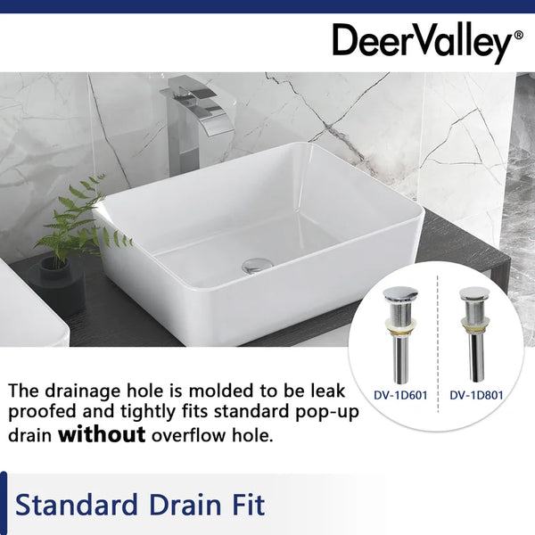 DeerValley Bath DeerValley DV-1V031 Ally Ceramic Sleek Rectangular Bathroom Vessel Sink Vessel Sink
