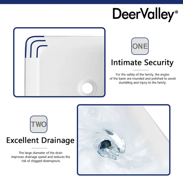 DeerValley Bath DeerValley DV-1V231 Dynasty White China Ceramic Rectangular Glazed Vessel Bathroom Sink with Overflow Hole Vessel sink