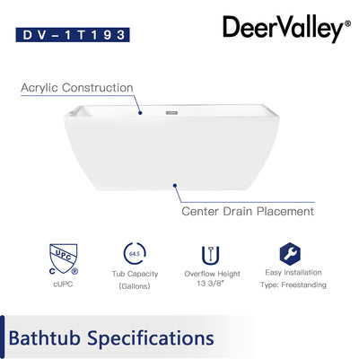 DeerValley Bath DeerValley DV-1T193 Apex 67" x 31" Freestanding Acrylic Bathtub