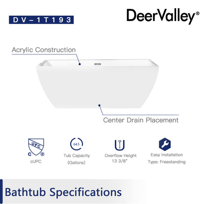DeerValley Bath DeerValley DV-1T193 Apex 67" x 31" Freestanding Acrylic Bathtub