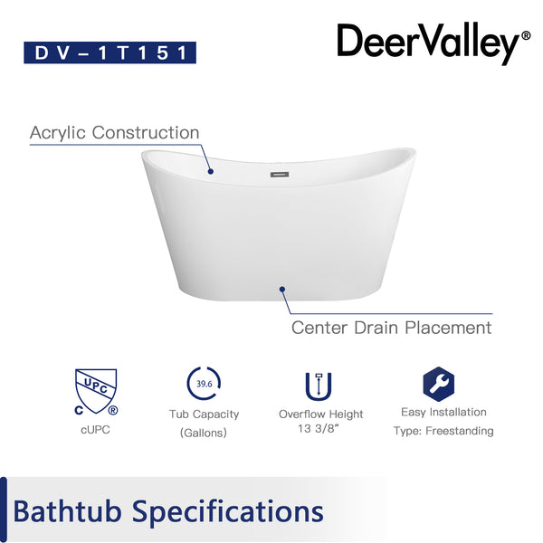 DeerValley Bath DeerValley DV-1T151 Horizon 59" X 30" Freestanding Acrylic Bathtub